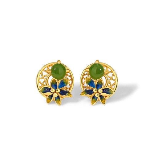 925 Sterling Silver Hetian Cyan Jade Luck Set 925 Sterling Silver Hetian Cyan Jade Luck Set