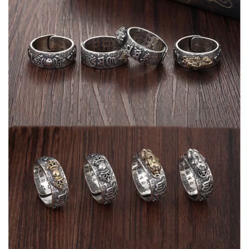 Tibetan 990 Sterling Silver Om Mani Padme Hum PiXiu Vajra Ring Tibetan 990 Sterling Silver Om Mani Padme Hum PiXiu Vajra Ring