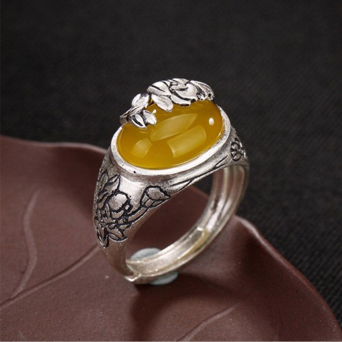 Citrine Lotus Blessing Adjustable Ring