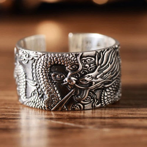 999 Sterling Silver Dragon Carved Protection Ring 999 Sterling Silver Dragon Carved Protection Ring