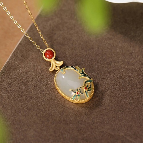 925 Silver Plated Gold Hetian Jade Vine Luck Set 925 Silver Plated Gold Hetian Jade Vine Luck Set