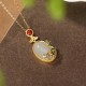 925 Silver Plated Gold Hetian Jade Vine Luck Set 925 Silver Plated Gold Hetian Jade Vine Luck Set