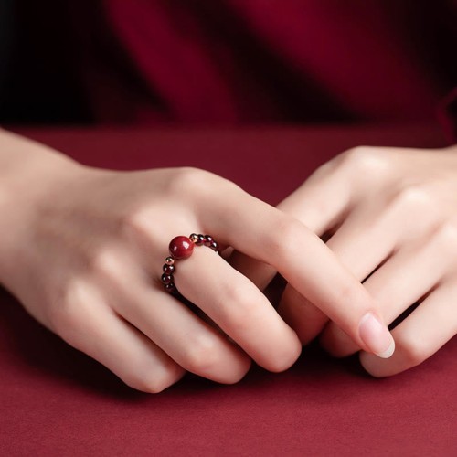 Garnet Cinnabar PiXiu Om Mani Padme Hum Protection Ring
