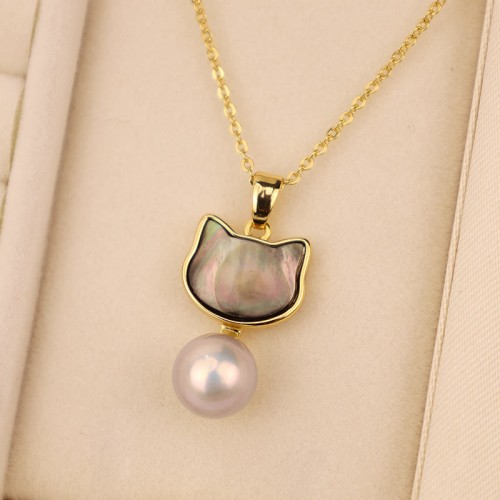 Natural Pearl Copper Cat Healing Necklace Earrings Natural Pearl Copper Cat Healing Necklace Earrings