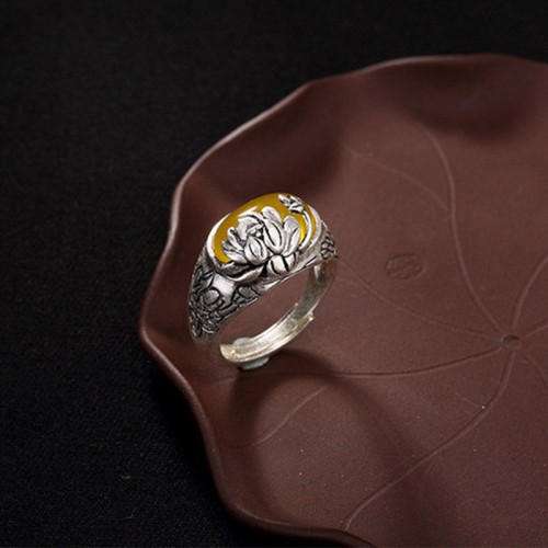 Citrine Lotus Blessing Adjustable Ring