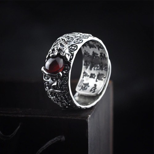 Feng Shui PiXiu Red Garnet Wealth Ring