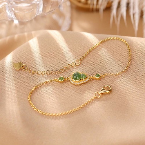 925 Silver Hetian Jade Gourd Luck Bracelet Set 925 Silver Hetian Jade Gourd Luck Bracelet Set
