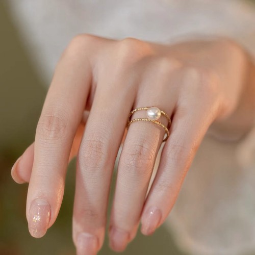 Round Jade Pearl Double Layer Luck Ring