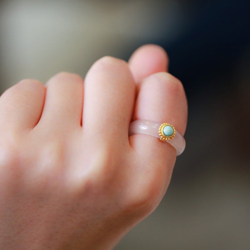 White Agate Cyan Jade Luck Protection Ring White Agate Cyan Jade Luck Protection Ring