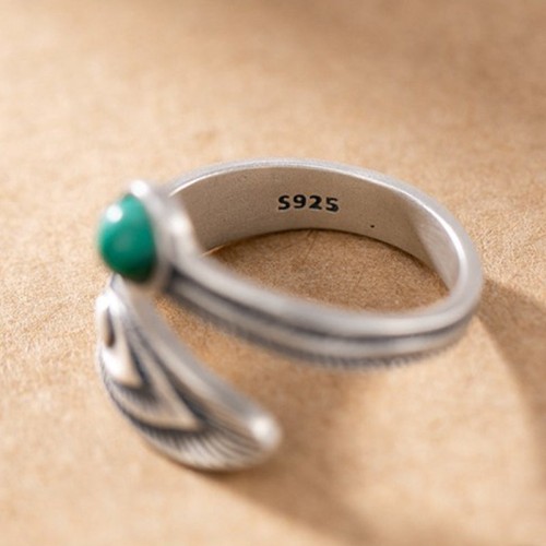 Malachite Bead Feather Protection Ring Malachite Bead Feather Protection Ring