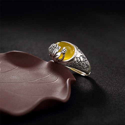 Citrine Lotus Blessing Adjustable Ring
