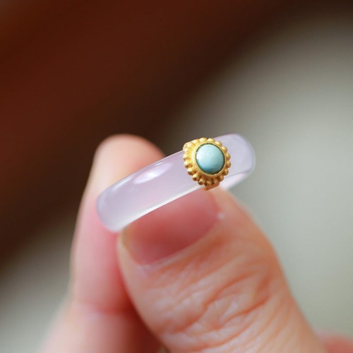 White Agate Cyan Jade Luck Protection Ring White Agate Cyan Jade Luck Protection Ring