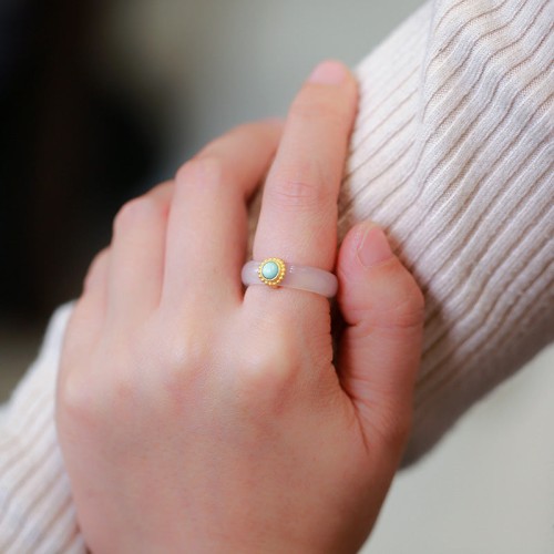White Agate Cyan Jade Luck Protection Ring White Agate Cyan Jade Luck Protection Ring