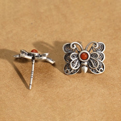925 Sterling Silver Red Agate Butterfly Ring Set 925 Sterling Silver Red Agate Butterfly Ring Set