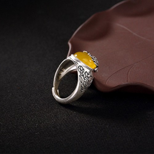 Citrine Lotus Blessing Adjustable Ring