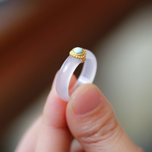 White Agate Cyan Jade Luck Protection Ring White Agate Cyan Jade Luck Protection Ring