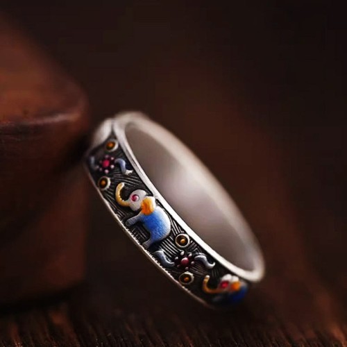 Colorful Elephant Strength Adjustable Ring Colorful Elephant Strength Adjustable Ring