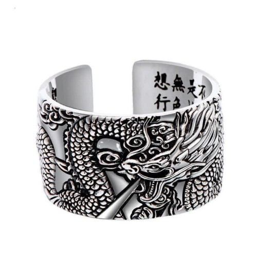 999 Sterling Silver Dragon Carved Protection Ring 999 Sterling Silver Dragon Carved Protection Ring