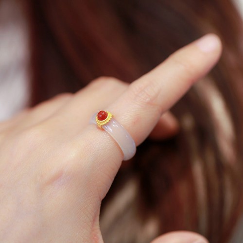 White Agate Cyan Jade Luck Protection Ring White Agate Cyan Jade Luck Protection Ring