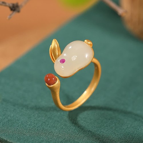 925 Silver Rabbit Year Hetian Jade Luck Set