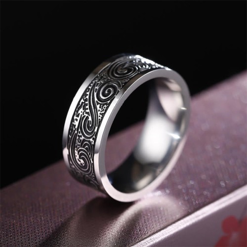 Vintage Wave Auspicious Clouds Titanium Steel Balance Ring