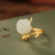 925 Silver Plated Gold Rose Hetian Jade Happiness Ring