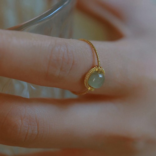 14K Gold Plated Round Jade Luck Ring 14K Gold Plated Round Jade Luck Ring