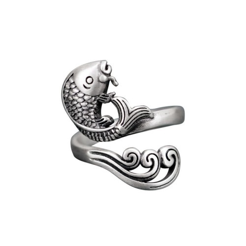 925 Silver Koi Fish Water Ripple Luck Ring