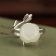 925 Silver Plated Gold Rose Hetian Jade Happiness Ring