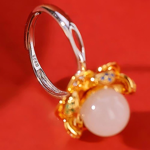 925 Silver White Jade Cyan Jade Success Ring 925 Silver White Jade Cyan Jade Success Ring