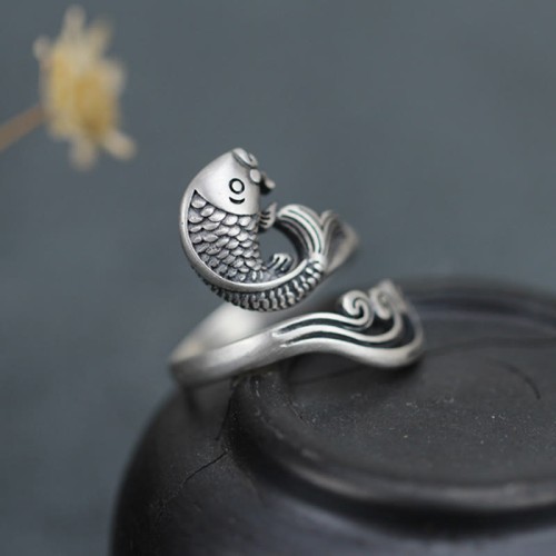925 Silver Koi Fish Water Ripple Luck Ring