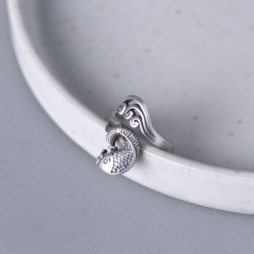 925 Silver Koi Fish Water Ripple Luck Ring