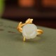 925 Silver Plated Gold Rose Hetian Jade Happiness Ring