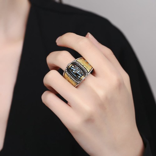 Tibetan Nine-Eye Dzi Bead Rotatable Wealth Ring