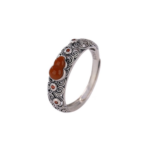 925 Silver Red Agate Cyan Jade Gourd Ring 925 Silver Red Agate Cyan Jade Gourd Ring