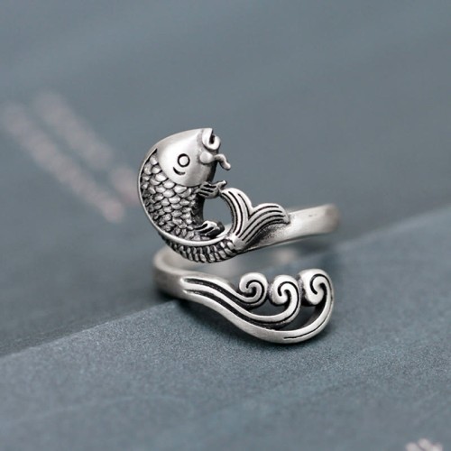 925 Silver Koi Fish Water Ripple Luck Ring