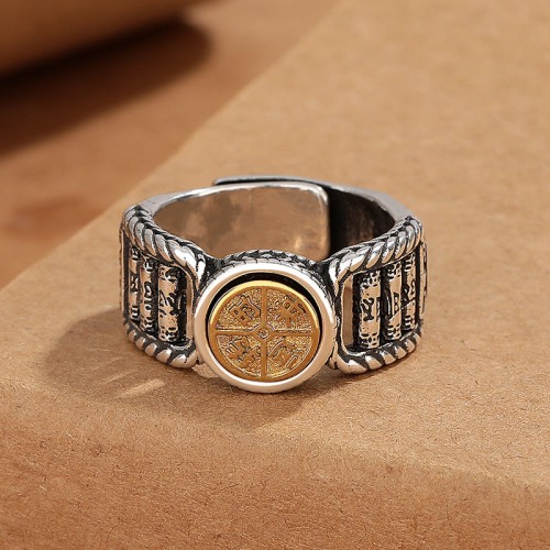 Tibetan Om Mani Padme Hum Copper Coin Rotatable Ring