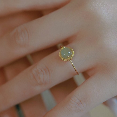 14K Gold Plated Round Jade Luck Ring 14K Gold Plated Round Jade Luck Ring