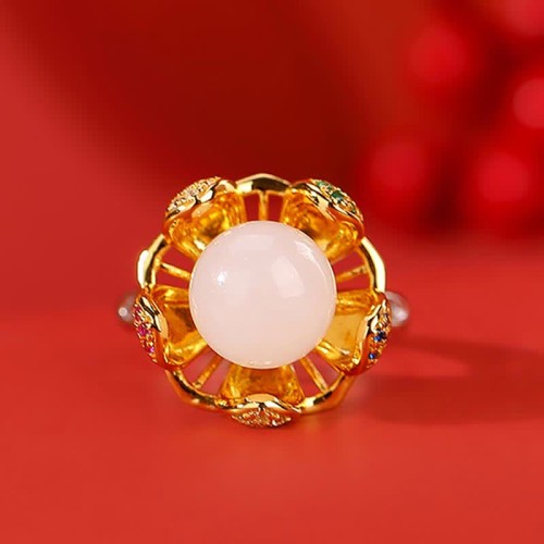 925 Silver White Jade Cyan Jade Success Ring 925 Silver White Jade Cyan Jade Success Ring