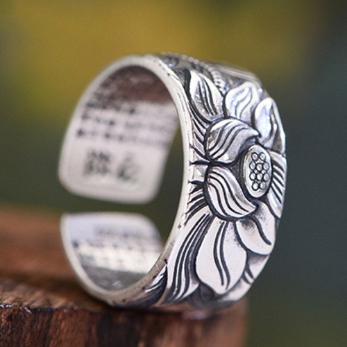 Tibetan Lotus White Copper Enlightenment Ring
