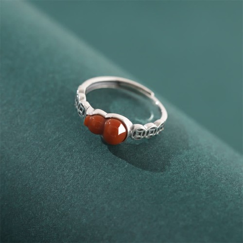 925 Silver Red Agate Gourd Coin Self-acceptance Ring