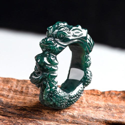 Natural Cyan Jade Dragon Success Ring Natural Cyan Jade Dragon Success Ring