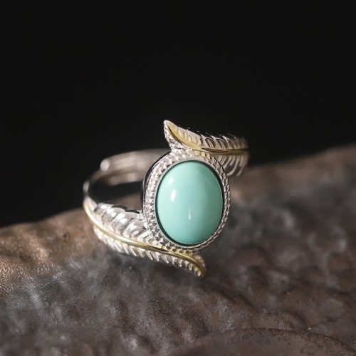925 Silver Turquoise Feather Protection Ring