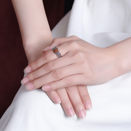 925 Sterling Silver Red Agate Calm Ring 925 Sterling Silver Red Agate Calm Ring