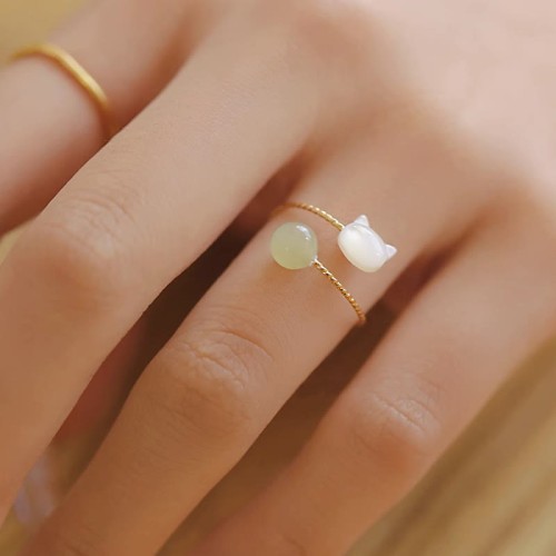Tridacna Stone Cat Head Blessing Ring Tridacna Stone Cat Head Blessing Ring