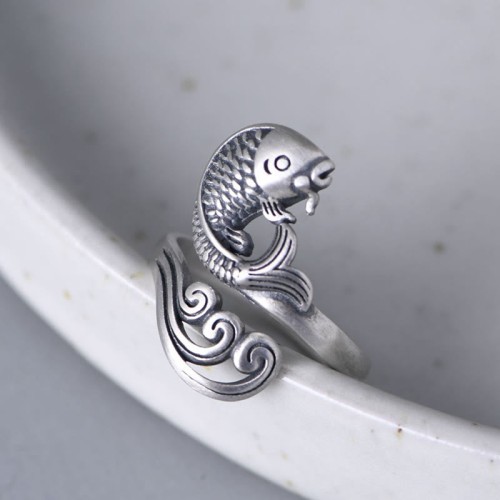 925 Silver Koi Fish Water Ripple Luck Ring