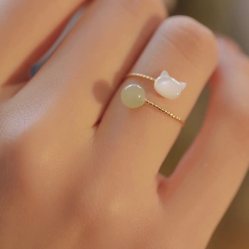 Tridacna Stone Cat Head Blessing Ring Tridacna Stone Cat Head Blessing Ring