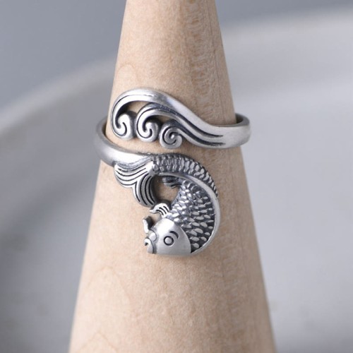 925 Silver Koi Fish Water Ripple Luck Ring