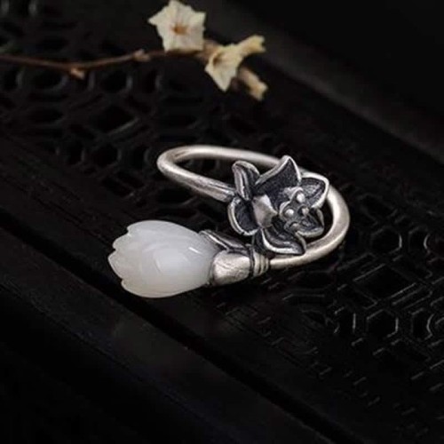 Jade Lotus Copper Healing Adjustable Ring