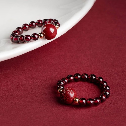 Garnet Cinnabar PiXiu Om Mani Padme Hum Protection Ring